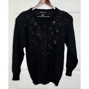 Vtg 80s SPREE INTERNATIONAL Black Sequin Beaded Sweater Size M
